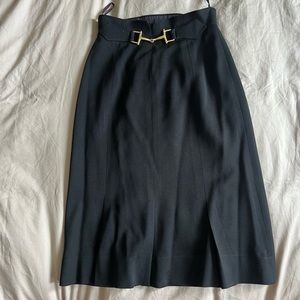 Vintage Celine Paris belted wool skirt black